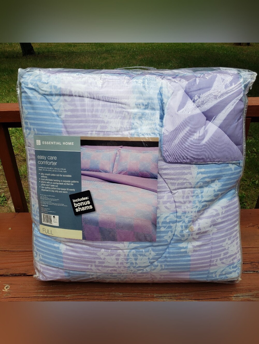 Essential Home Purple, Blue & White Floral Design FULL Comforter W/ Shams -KMART